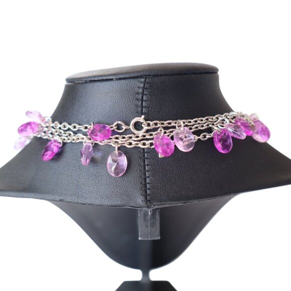 Purple & Clear Beaded Multi-Strand Necklace With Silver-Tone Chain - Picture 3 of 5